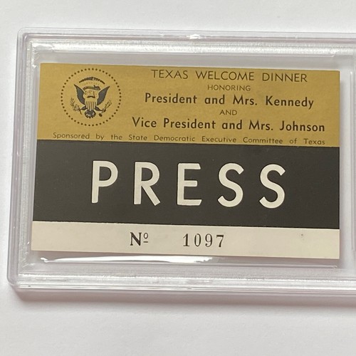 Insignia de prensa de cena de bienvenida de Texas 1963 del presidente John Kennedy asesinato PSA 6 - Imagen 2 de 4