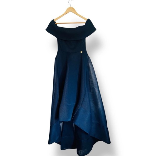Bronx & Banco Dress AU 8 US 6 Tulip Gown High-Low Navy Off Shoulder Formal - Picture 4 of 11