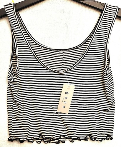 Gaze DTLA Striped Tank, Decorative Front Buttons, Ruffled Edge At Hemline Size L - Picture 5 of 6