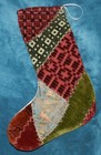 GORGEOUS ANTIQUE VINTAGE CRAZY QUILT CHRISTMAS STOCKING CUTTER QUILT 23-84