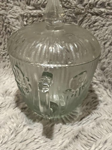 Best Deal! Jeanette "Iris" Herringbone Glass Sugar Bowl w/ Lid Vintage 5.5" - Picture 13 of 14