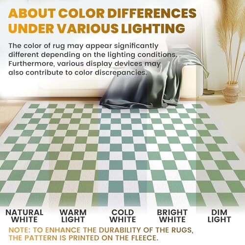 Checkered 5x7 Rug, Sage Green Checkerboard Modern Washable Foldable Large Area - Picture 7 of 7