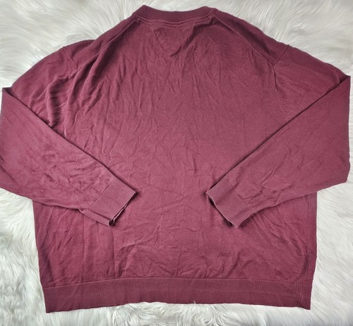 Tommy Hilfiger Sweater Mens 5XLT Maroon V Neck Pima Cotton Pullover - Picture 4 of 8