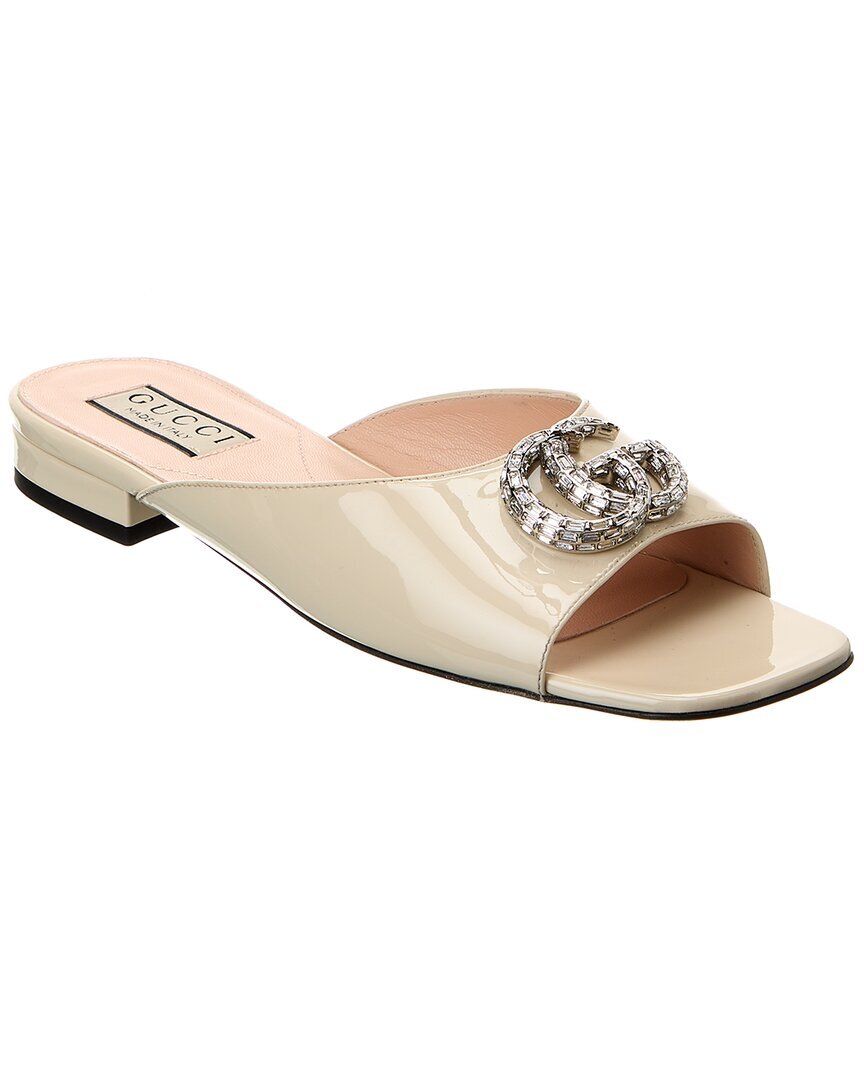 Женские босоножки Gucci Double G Patent Slide, белые, 37