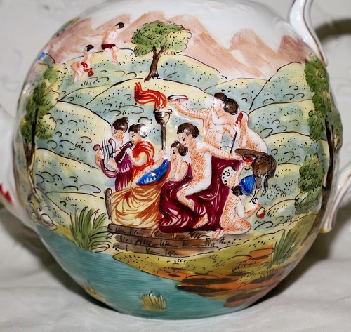 1900er CAPODIMONTE Hochrelief Cherubs Putti H/P Landschaft Teekanne N Krone blaue Markierung - Bild 14 von 18