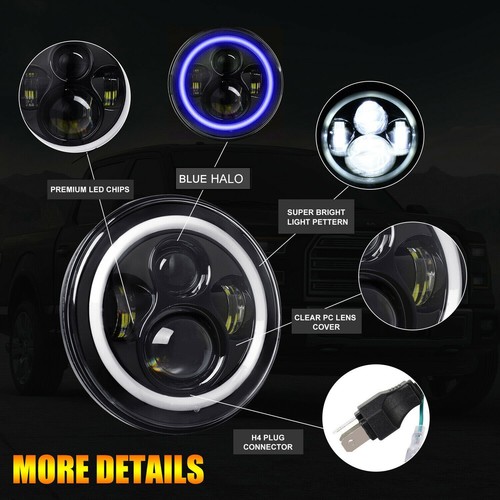 Blue Halo 7inch LED Headlights & 4" Fog Lights Combo For 07-17 Jeep Wrangler JK - Picture 5 of 13