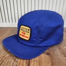 VTG Lester Pfister Hybrids 4 Panel Size 7 1/2 Hat Cap Blue Flaps Farmer K-Brand