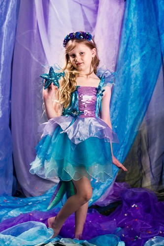 Girls Mermaid Costume Kids Cosplay Sea Princess Dress Plus Free Headpiece - Picture 11 of 17