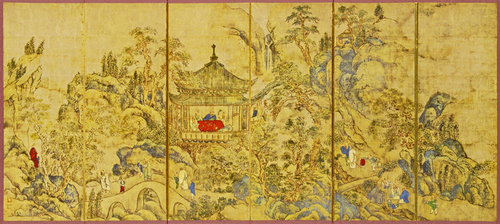 Japanese Folding Screen Byobu Screen Art Screen Rokakusansui-zu 6 panel, 1 pair - Picture 3 of 4