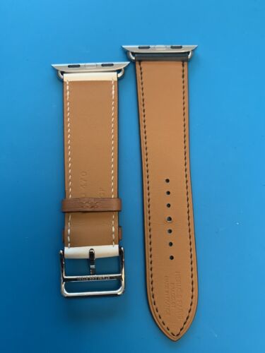 HERMÈS APPLE WATCH SINGLE TOUR 44 MM SCHWARZ/WEISS/GOLD LEDERBAND. - Bild 3 von 12