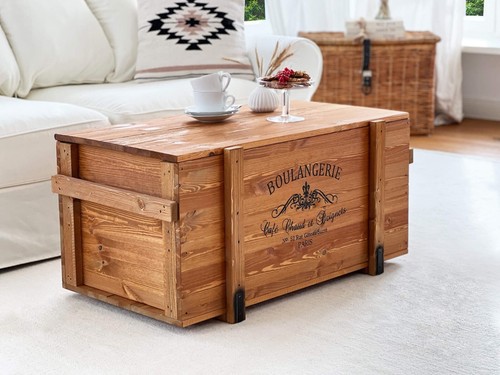 Aparador Mesita baja Madera maciza Mesa de salón tronco Caja vintage en mal - Imagen 2 de 8