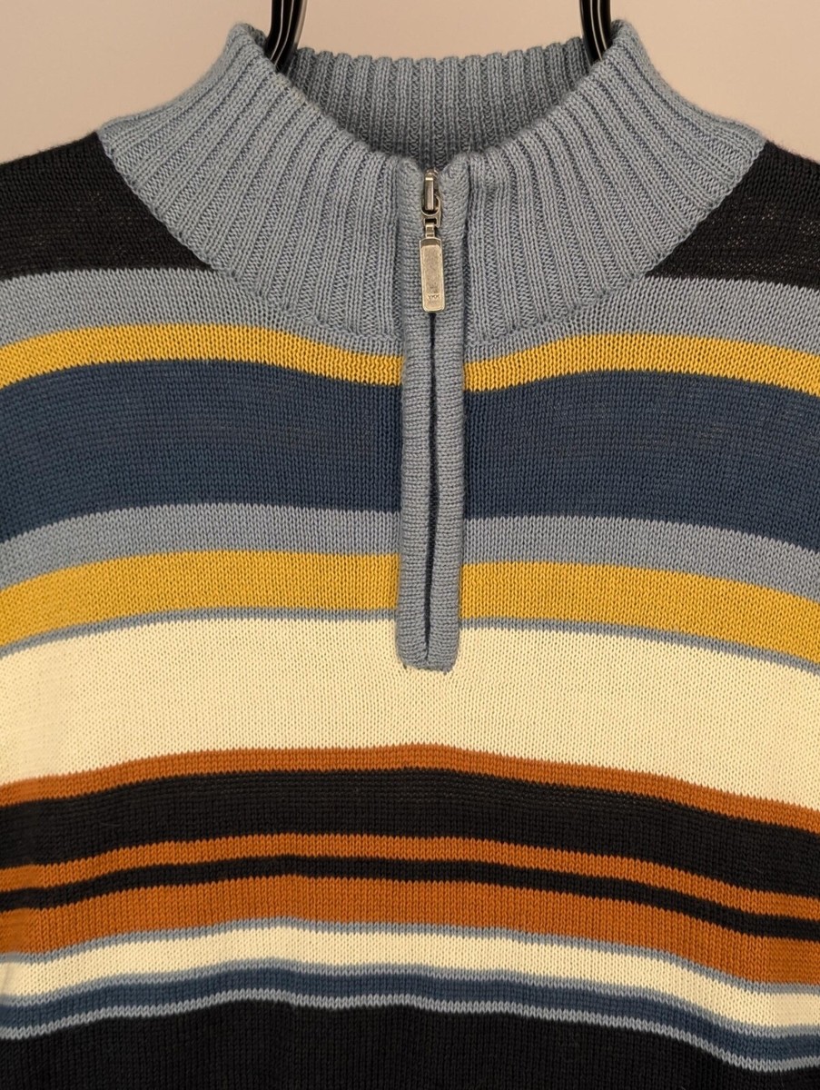 Roger Kent Men's Cardigan Sweater Light Blue White Yellow