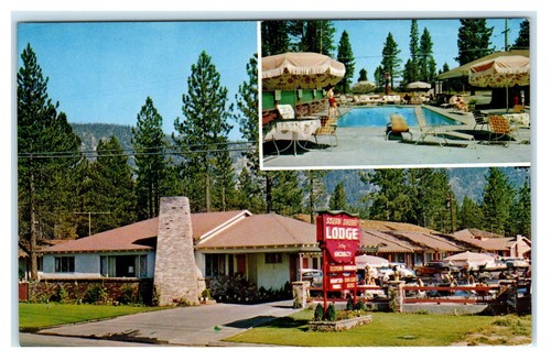 LAKE TAHOE, CA California ~ (Bijou) SOUTH SHORE LODGE Pool c1950s Cars Postcard - Picture 1 of 2