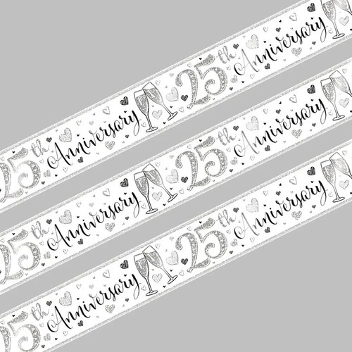 25th Silver Anniversary Banner 25 Foil Party Wall Door Decoration Wedding 2.6M - Picture 2 of 3