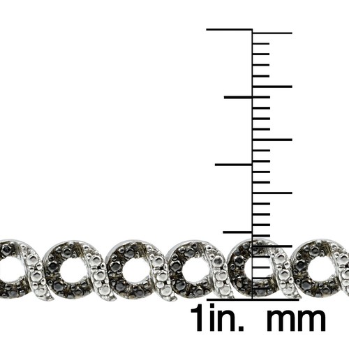 925 Silver Black Diamond Accent Circle and Bar Bracelet - Picture 3 of 3