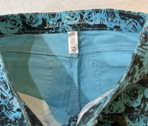 Justice Premium Jeans Girls Blue Rose Pattern Jeans Pants Size 14R - Picture 5 of 7