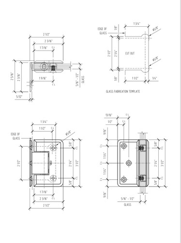 CP1N044, Wall Mount Offset Back Plate Hinge for 3/8' to 1/2' glass Shower Door - Picture 24 of 30