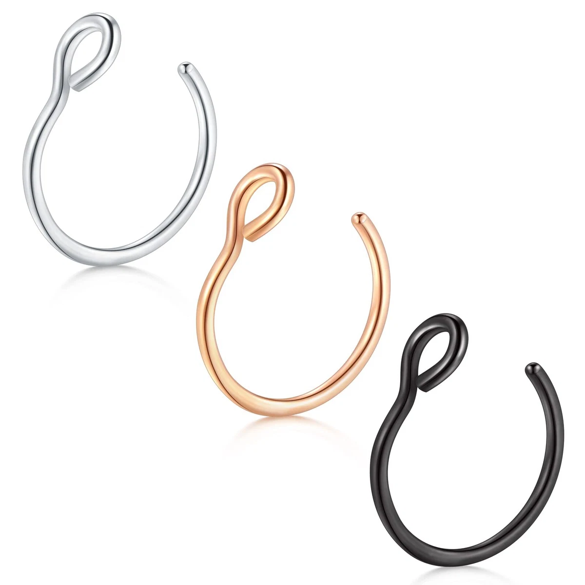 D.Bella Fake Nose Ring Hoop 20G Faux Nose Piercing Jewelry 8mm Non