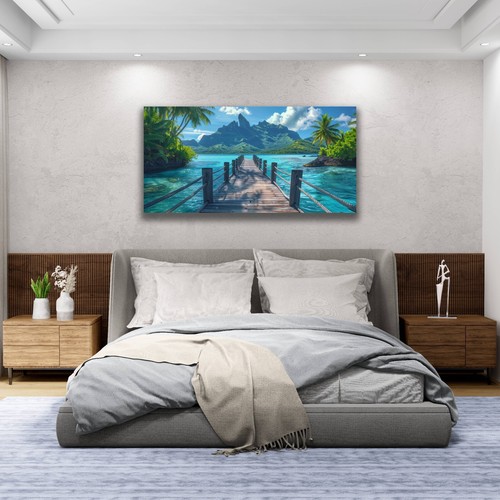 Bora Bora Beach French Polynesian Canvas Art, Tropical Seascapes Landscape Print - Picture 4 of 10
