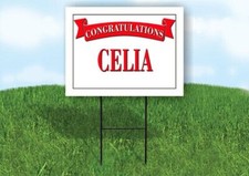 CECILIA CONGRATULATIONS RED BANNER 18in x 24in Yard sign with Stand
