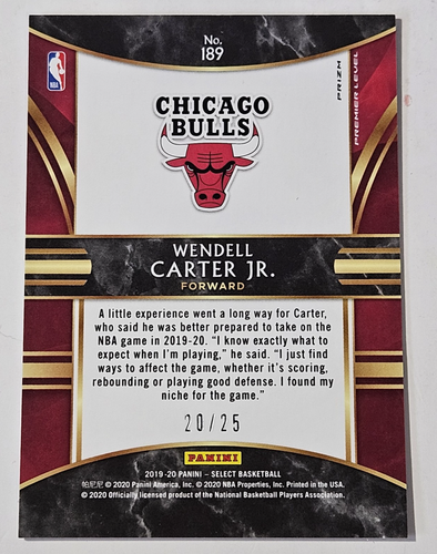 2019-20 Panini Select Wendell Carter Jr. Prizm Premier Level Disco Blue SSP /25 - Picture 2 of 2