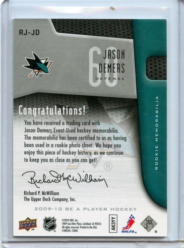 2009-10 Be A Player Rookie Jerseys #RJ-JD Jason Demers 110/250 - Picture 2 of 2