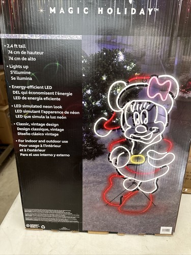 RARE Gemmy Disney Christmas 29” LED Minnie Mouse Neon Sign Lightglo New - Picture 7 of 8