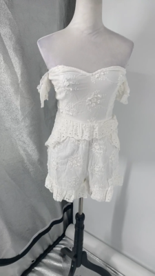 Womens Lace Short Sleeve Off Shoulder Romper Jumpsuit Ladies