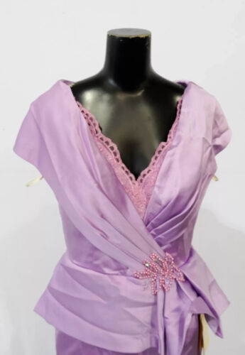 Lan Ting Womans Column Satin Mother of the Bride Dress Lavander Size 12 NWT - Picture 2 of 5