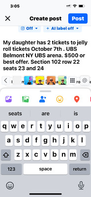 jelly roll tickets oct 7 th 2024 electronic transfer 102 row 22 seats 23 and 24
