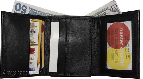 Man’s wallet Tri-fold Leather 9 card spaces 2 ID windows 2 bill slots New wallet - Picture 22 of 36