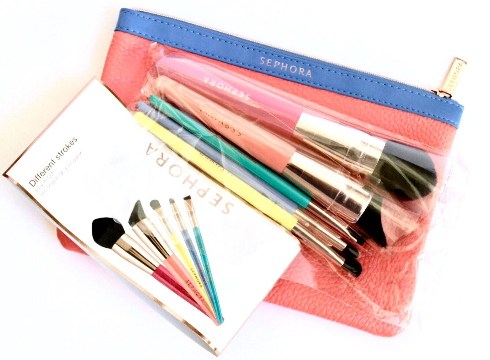 SEPHORA Different Strokes SET OF 5 BRUSHES Face Shadow Crease + Pouch NEW IN PKG