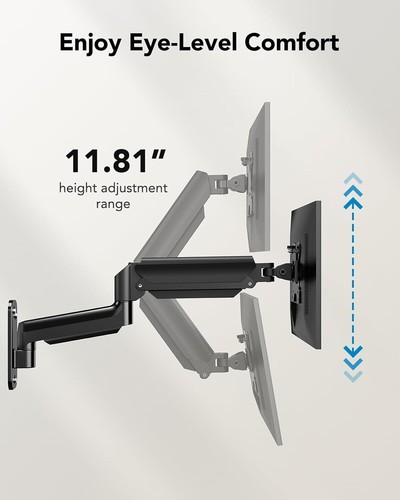Ergonomic Monitor Arm Wall Mount - Fits 22-35 Inch, Adjustable Gas Spring Tech - Picture 7 of 11