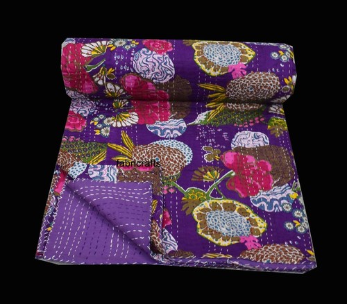 Kantha Quilt Cotton Kantha Blanket Hand Stitched Kantha Bedspread  new bedding - Picture 1 of 4