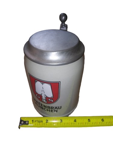 GS Spatenbrau Munchen German Stoneware .5L Beer Stein Mug Grey Silver Flip Top - Picture 10 of 10
