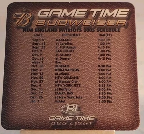 New England Patriots Coasters ~ Budweiser/ Budlight 2005 Season - Picture 2 of 2