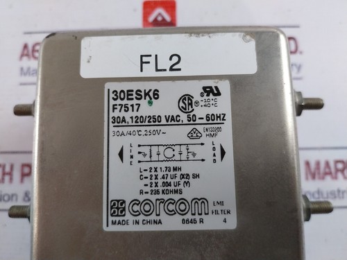 Corcom 30ESK6 F7517 EMI Power Line Filter 30A 120/250Vac 50-60Hz - Picture 5 of 5