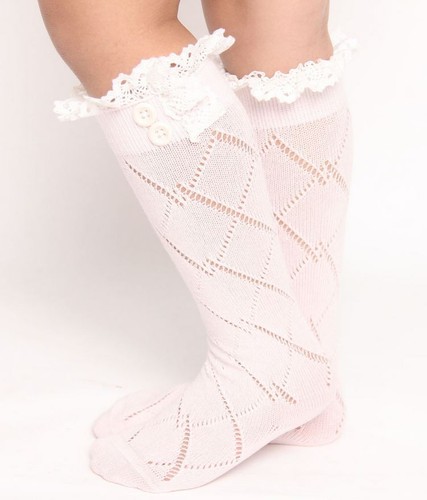 Girls Pink Retro Cotton Ruffle Loose Leg warmer Slouch boots Long Socks tights - Picture 5 of 12
