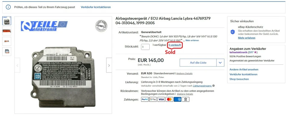 Unidad de control / ECU Lancia Lybra 46769379 04-313046, 1999-2005 - Imagen 2 de 4