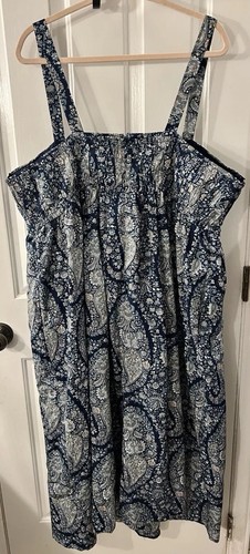 NWT J. Crew Women’s Size 24 Gathered Cotton-Poplin Blue Paisley Maxi Dress - Picture 2 of 18