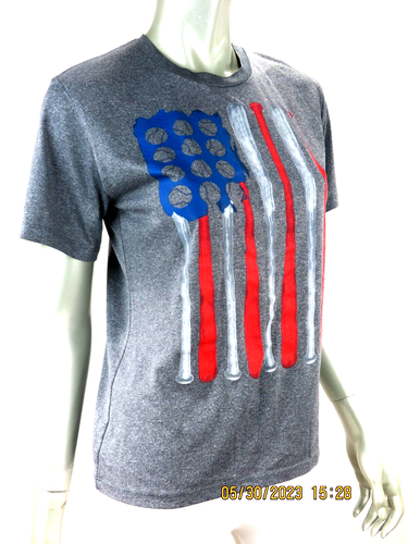 TEK GEAR SZ L 100% Polye Made Haiti Gray Baseball Athletic Tee Shirt Blouse Top - Picture 5 of 13