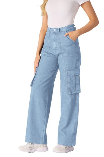 Damen High Rise Wide Leg Cargo Jeans Damen Stretch Denim Hose Größe 6 bis 16 - Bild 8 von 9