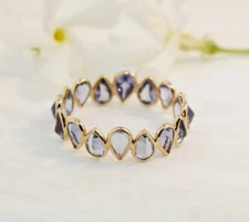 Tanzanite Culet Up Bezel Set Full Eternity Ring 14K Gold Plated 925 Silver Ring