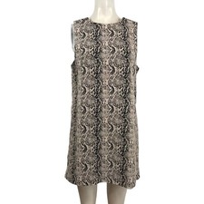 FREE PEOPLE - WOMEN'S 8 -  TAN & BLACK SLEEVELESS ROUND NECK SHIFT DRESS
