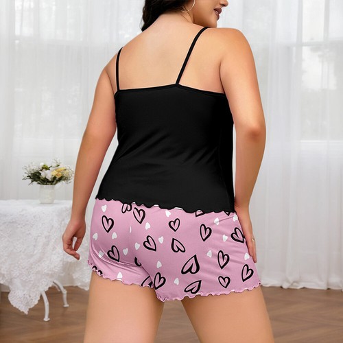 Plus Size Womens Pullover Round Neck Sleeveless Tank Tops Heart Shorts Sets US - Picture 8 of 40