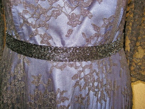 Tahari Arthur Levine black lace overlay navy satin 3/4 sleeve beads long gown 12 - Picture 3 of 12