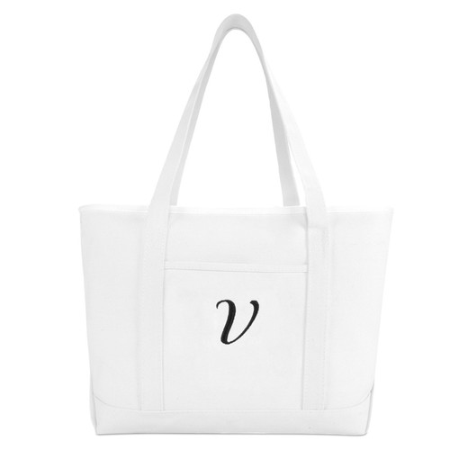 DALIX Large Canvas Tote Bag for Women Work Bag Beach Totes Monogrammed White A-Z - Picture 91 of 109