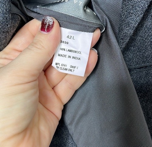 Oscar de la Renta Grey Windowpane Tweed Wool Sportscoat Blazer Men Size 42L - Picture 5 of 5