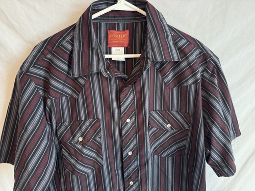 Rustler Mens XL X-Long Tails Gray Red Stripes Pearl Snap Cowboy Western Shirt - Picture 3 of 8