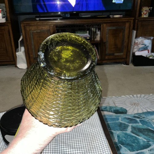 Italian Empoli Glass Olive Green Fruit Basket Decanter w/ Stopper 16"Vintage - Picture 14 of 24